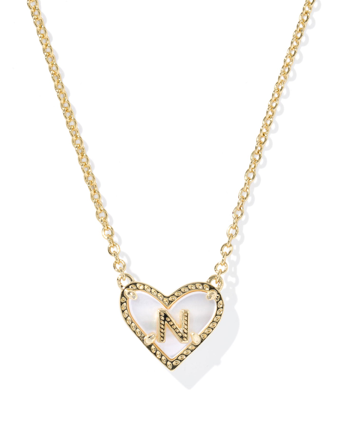 Heart Letter N Gold Ivory Mother of Pearl Short Pendant Necklace
