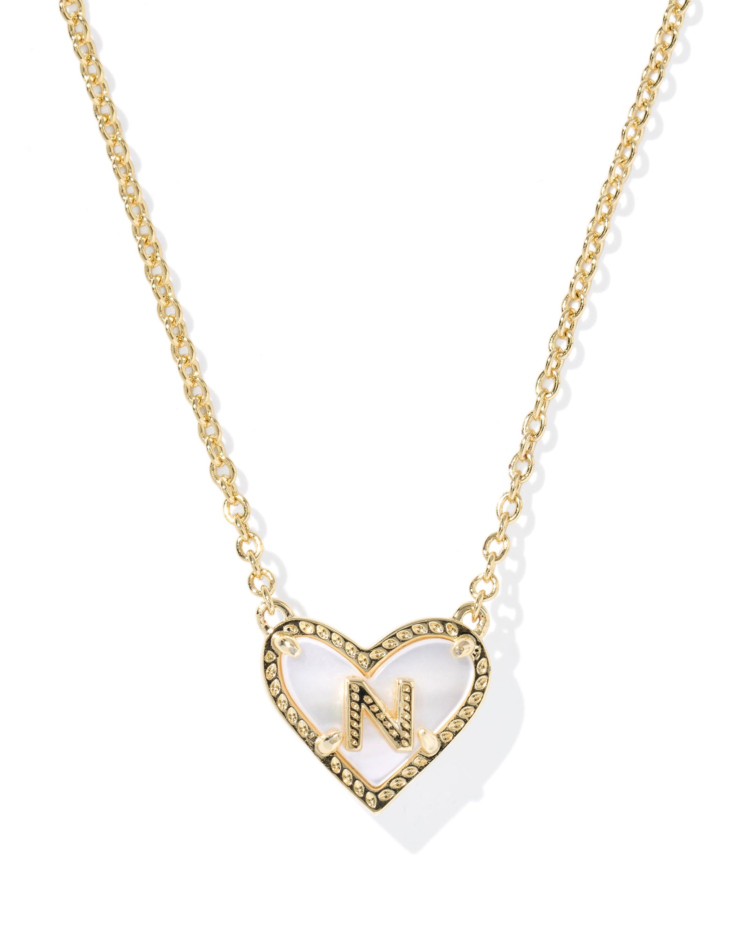Heart Letter N Gold Ivory Mother of Pearl Short Pendant Necklace