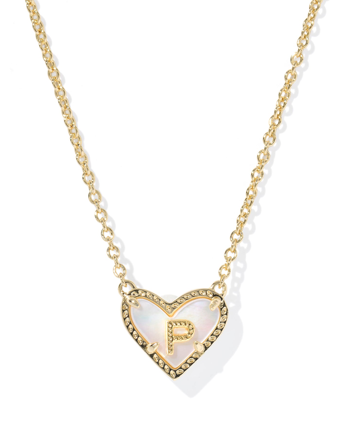 Heart Letter P Gold Ivory Mother of Pearl Short Pendant Necklace