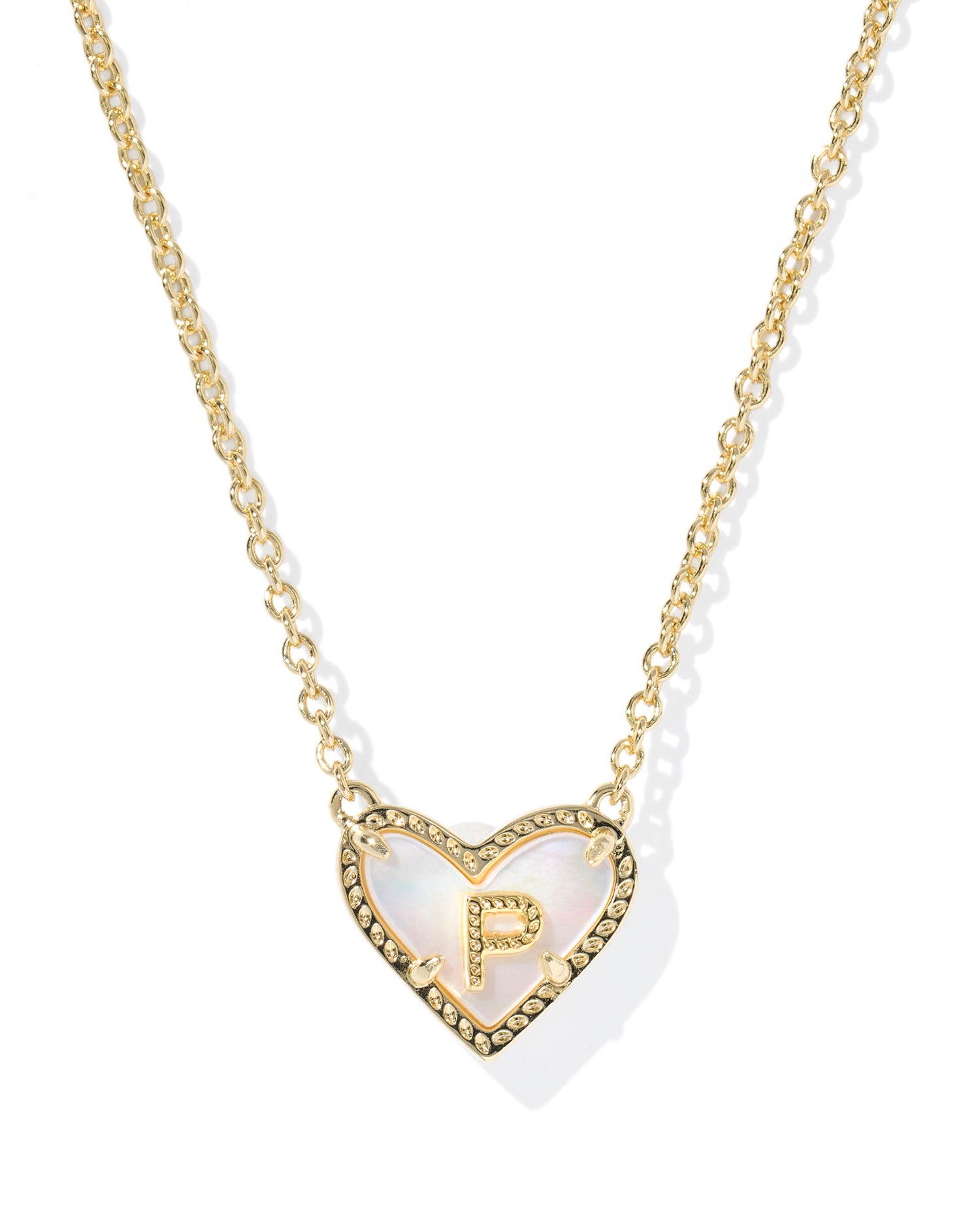 Heart Letter P Gold Ivory Mother of Pearl Short Pendant Necklace
