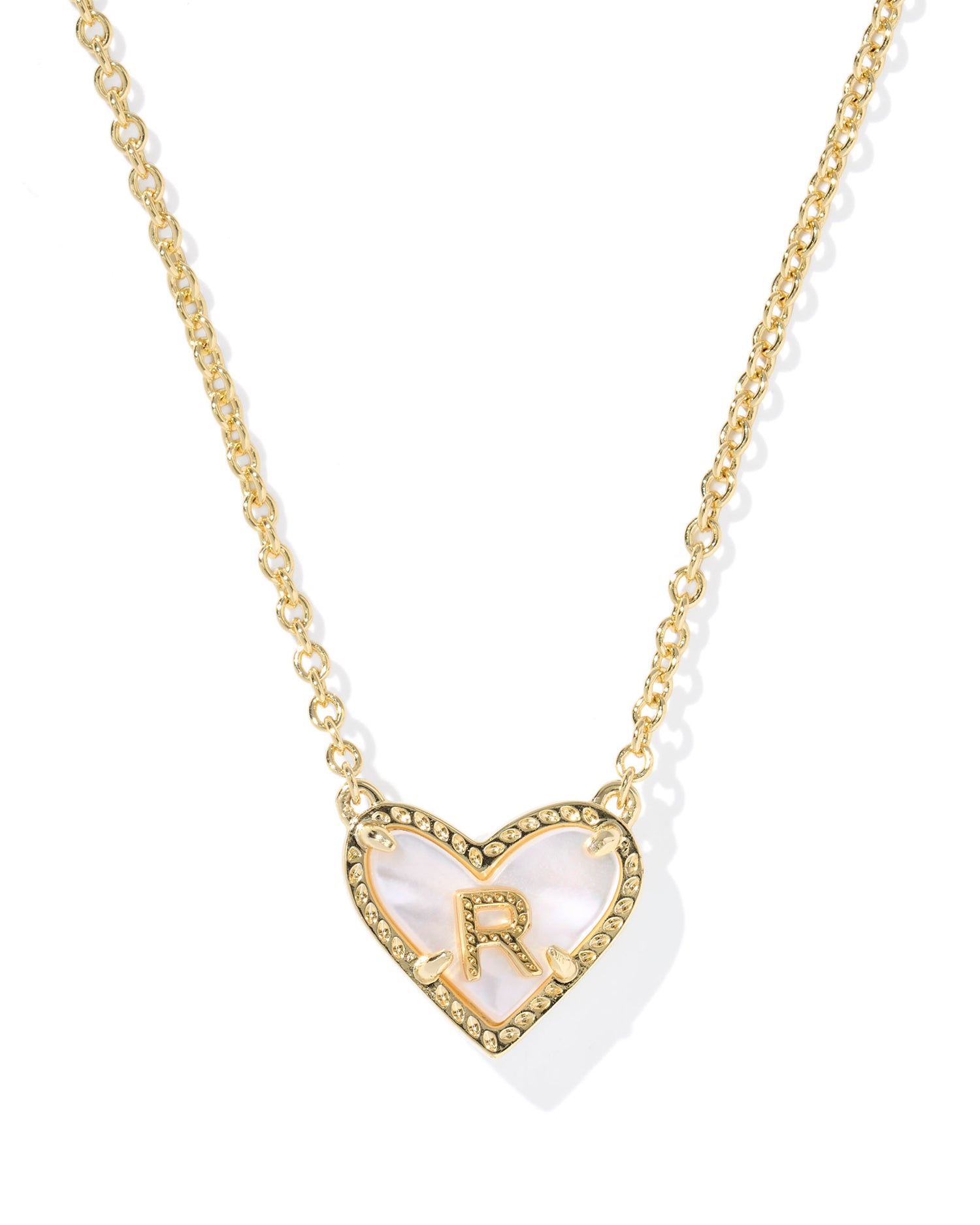 Heart Letter R Gold Ivory Mother of Pearl Short Pendant Necklace