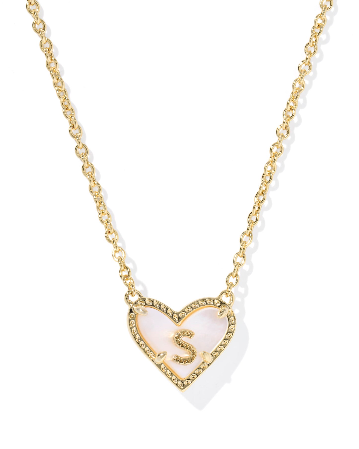 Heart Letter S Gold Ivory Mother of Pearl Short Pendant Necklace
