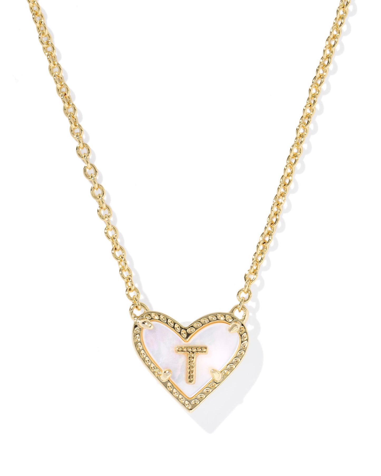 Heart Letter T Gold Ivory Mother of Pearl Short Pendant Necklace