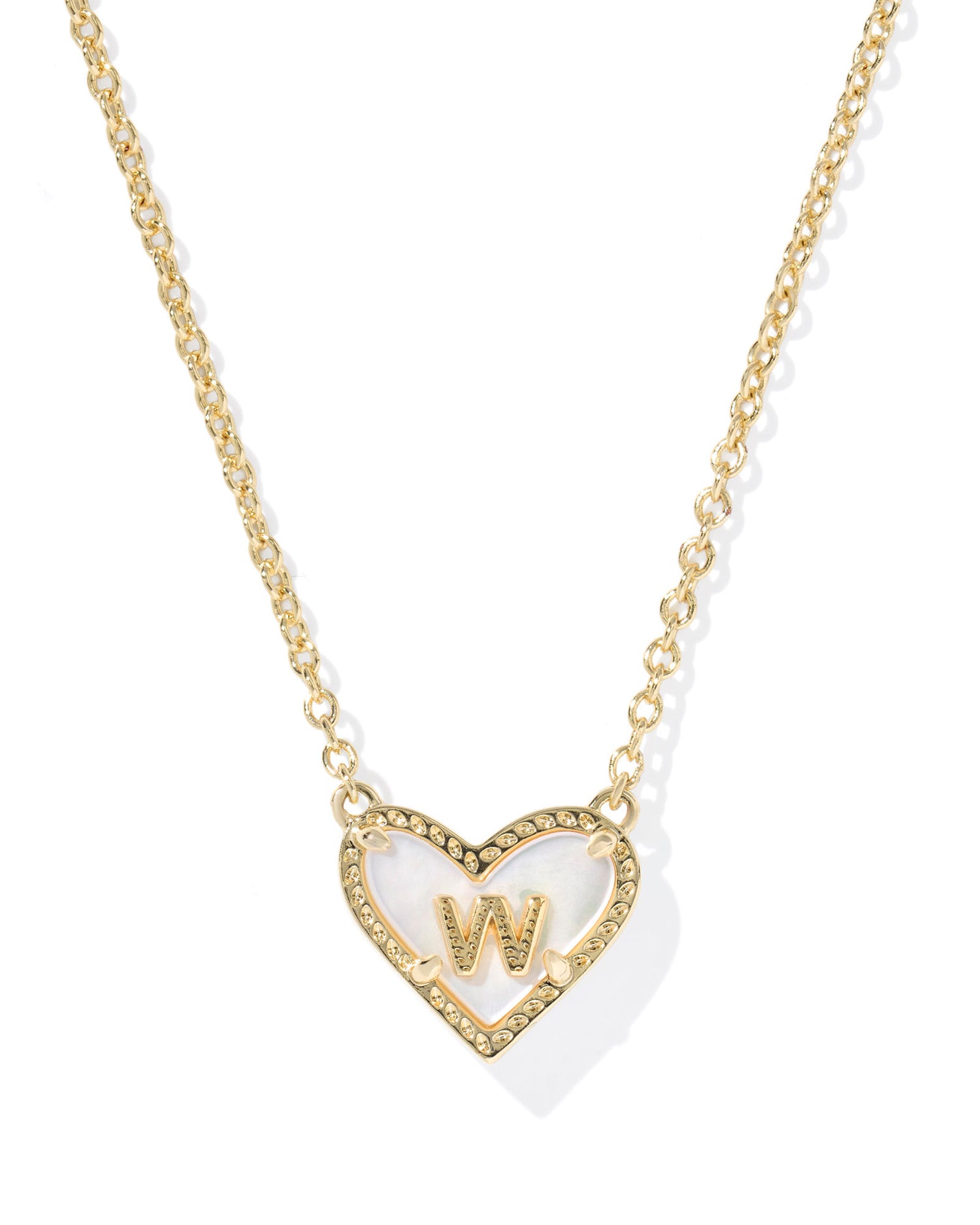 Heart Letter W Gold Ivory Mother of Pearl Short Pendant Necklace
