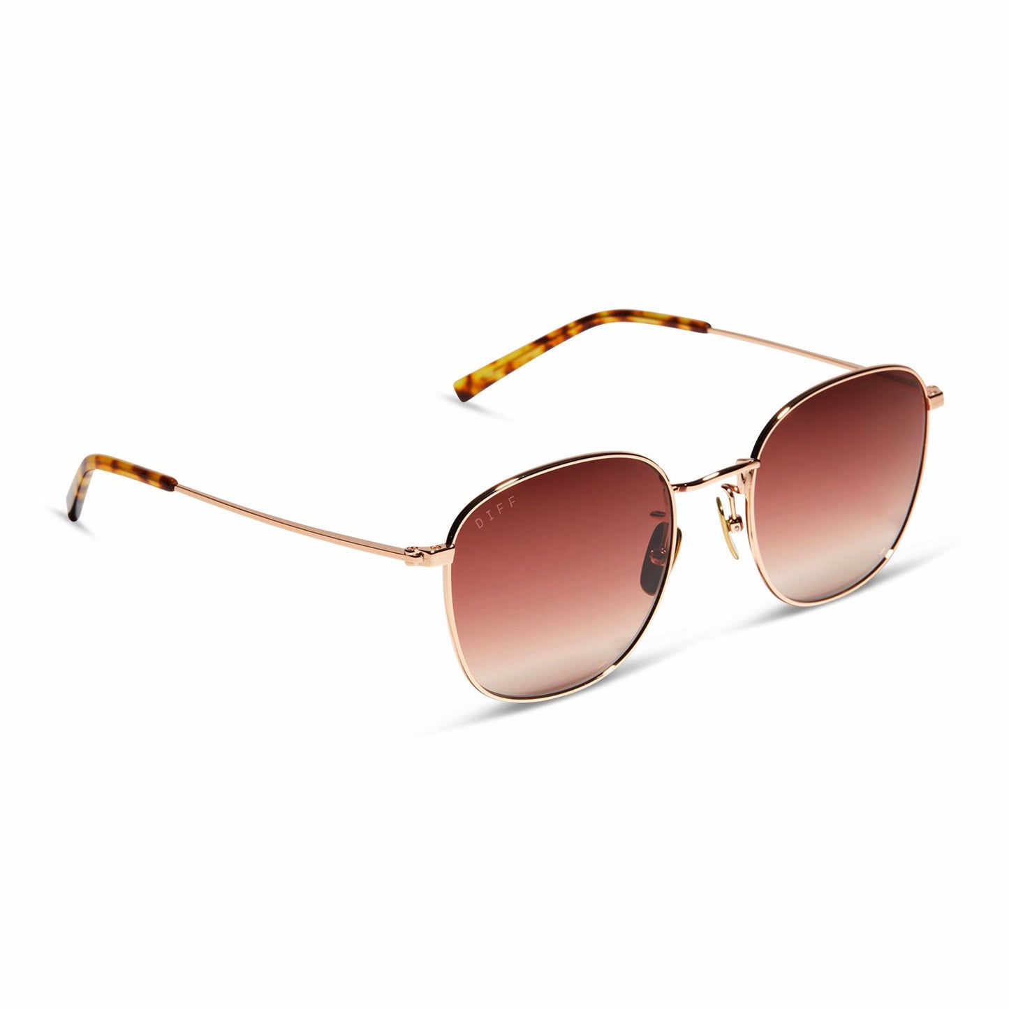 aviator style sunglasses with brown lenses and tortoise side pieces