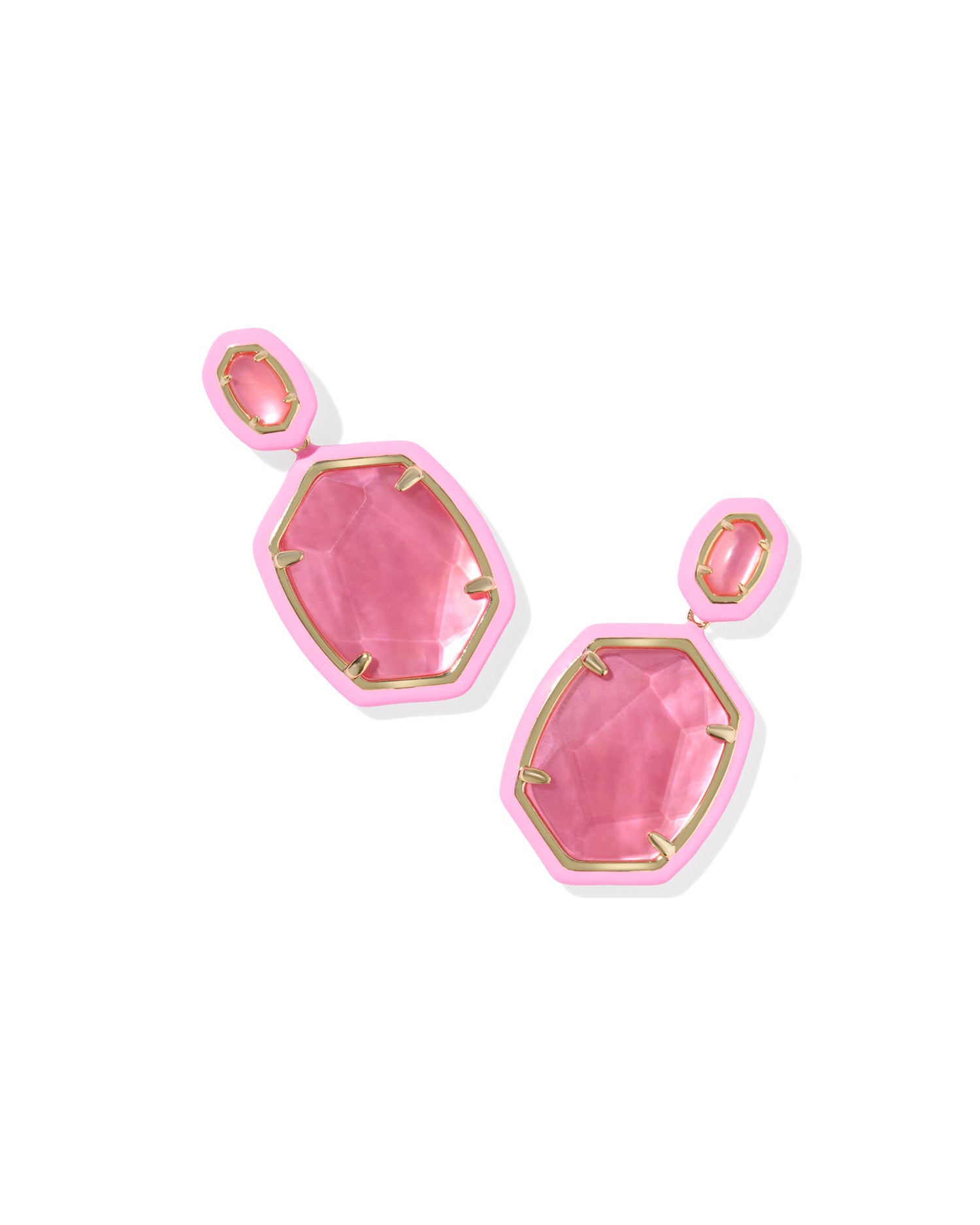 Daphne Enamel Frame Gold Drop Earrings, This two-tier drop earring, Bright Pink Illusion