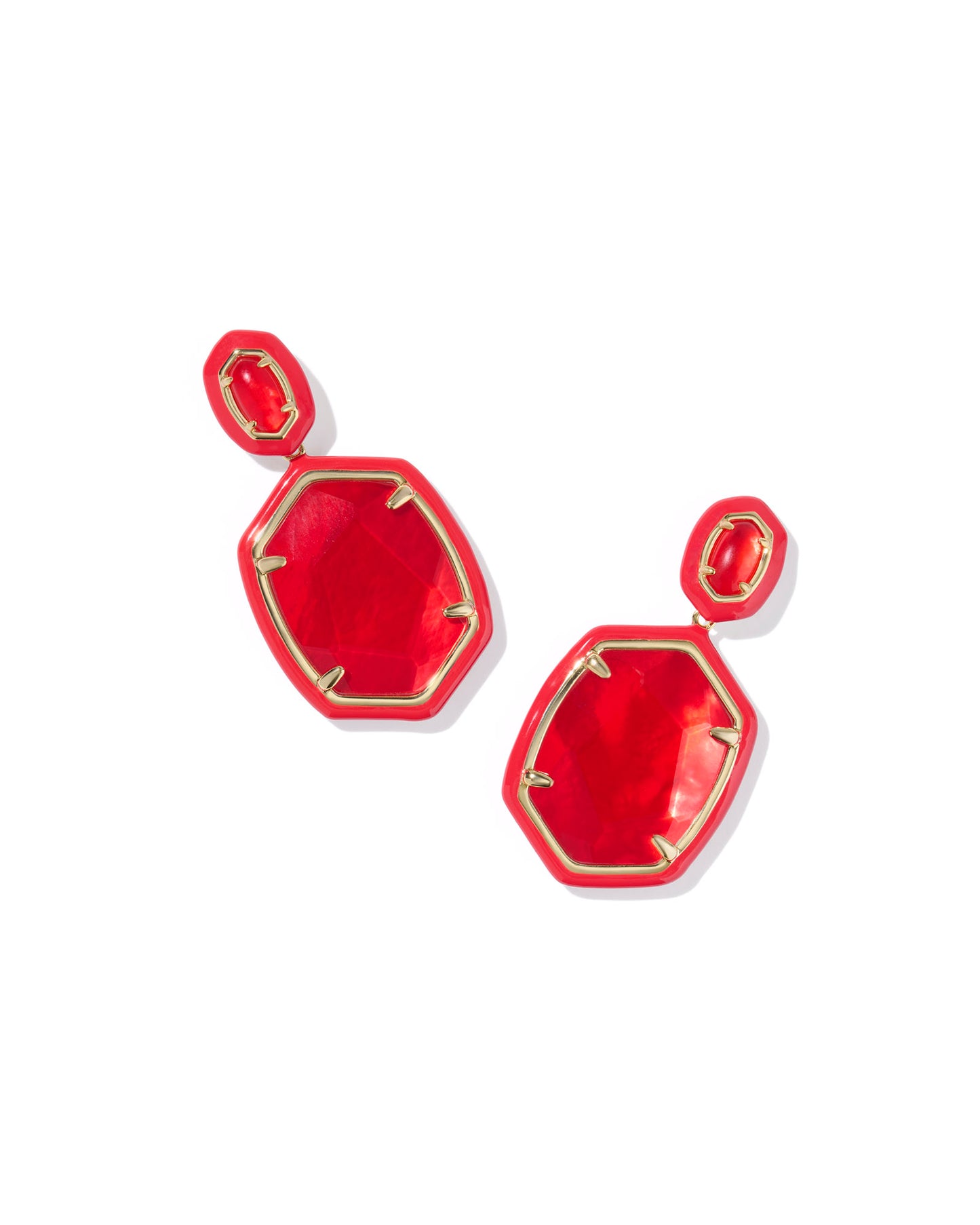 Daphne Enamel Frame Gold Drop Earrings, This two-tier drop earring, Red Illusion