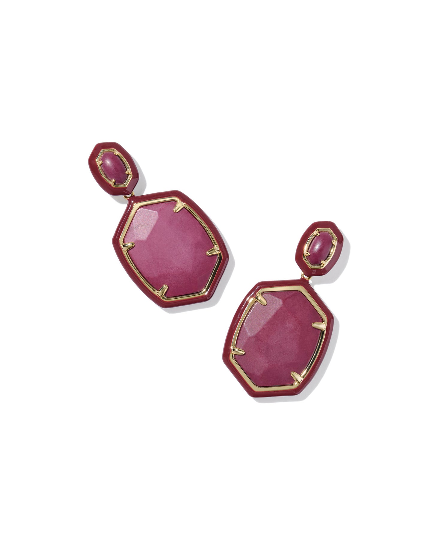 Daphne Enamel Frame Gold Drop Earrings, This two-tier drop earring, Maroon Magnesite