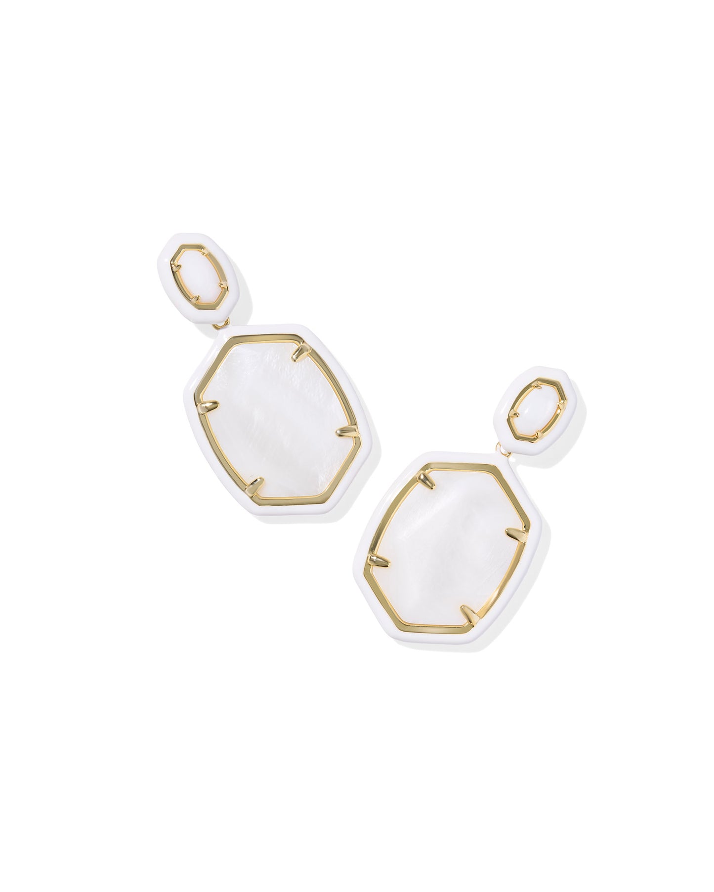 Daphne Enamel Frame Gold Drop Earrings, This two-tier drop earring, White Mother of Pearl