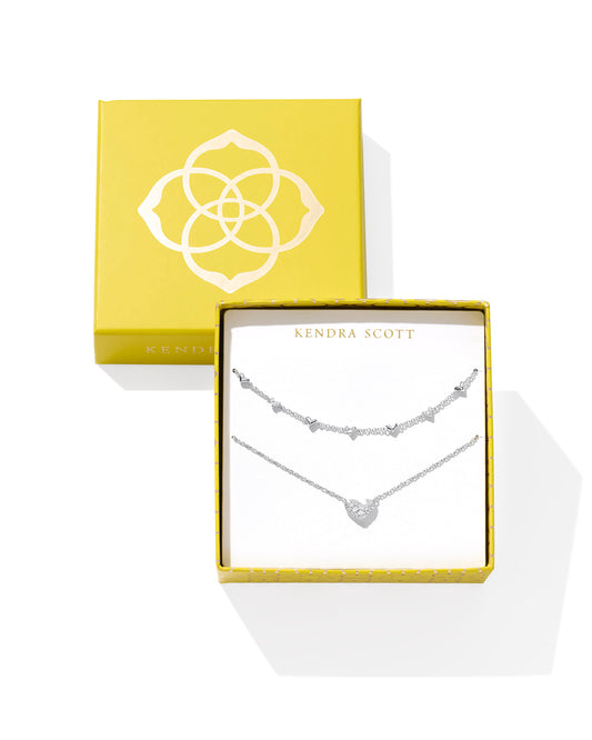  Ari and Haven Silver Heart Necklace Gift Set in White Crystal. Featuring dainty necklaces in our two favorite heart suites, 