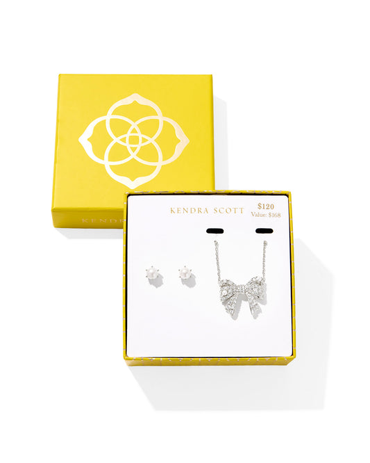 Wrap up your gift giving with the Krista Bow and Ashton Gift Set. Featuring elegant studs with cultured freshwater pearls and a sparkling bow pendant necklace, this duo is the perfect blend of timeless and trendy for anyone on your list. Set includes the Krista Bow Short Pendant Necklace and Ashton Pearl Stud Earrings.