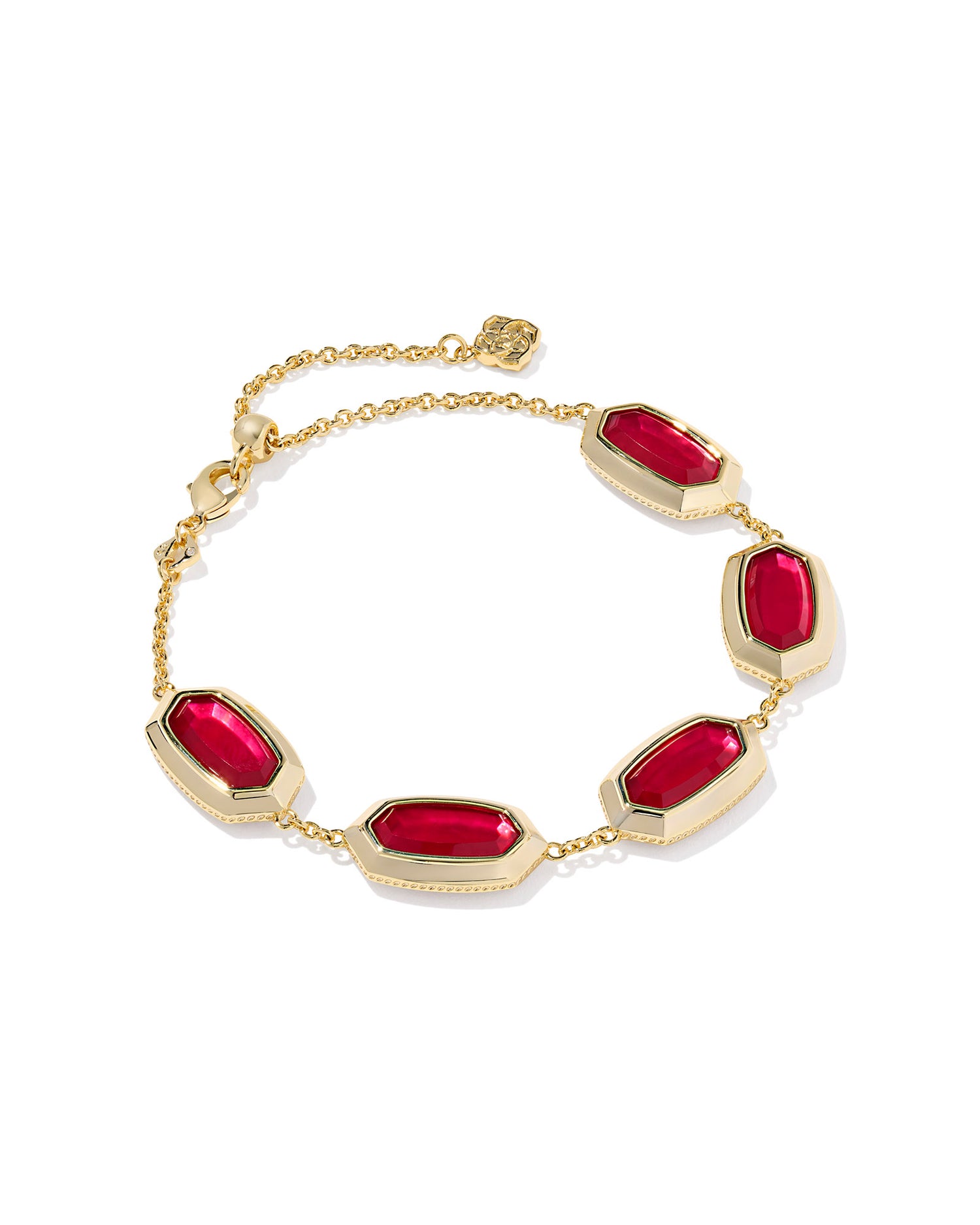 One of our bestselling bracelet styles gets a glam update in the Elaina Bezel Red and Gold Delicate Chain Bracelet. Featuring five bezel-framed stones in our classic oval shape, this bracelet also has a sliding bead adjuster so you can find your perfect fit, too.
Metal- 14K Yellow Gold Over Brass
Closure- Lobster Clasp with Adjustable Slider Bead
Size- 6.5"L, 0.42"W WITH 1.5"L EXTENDER