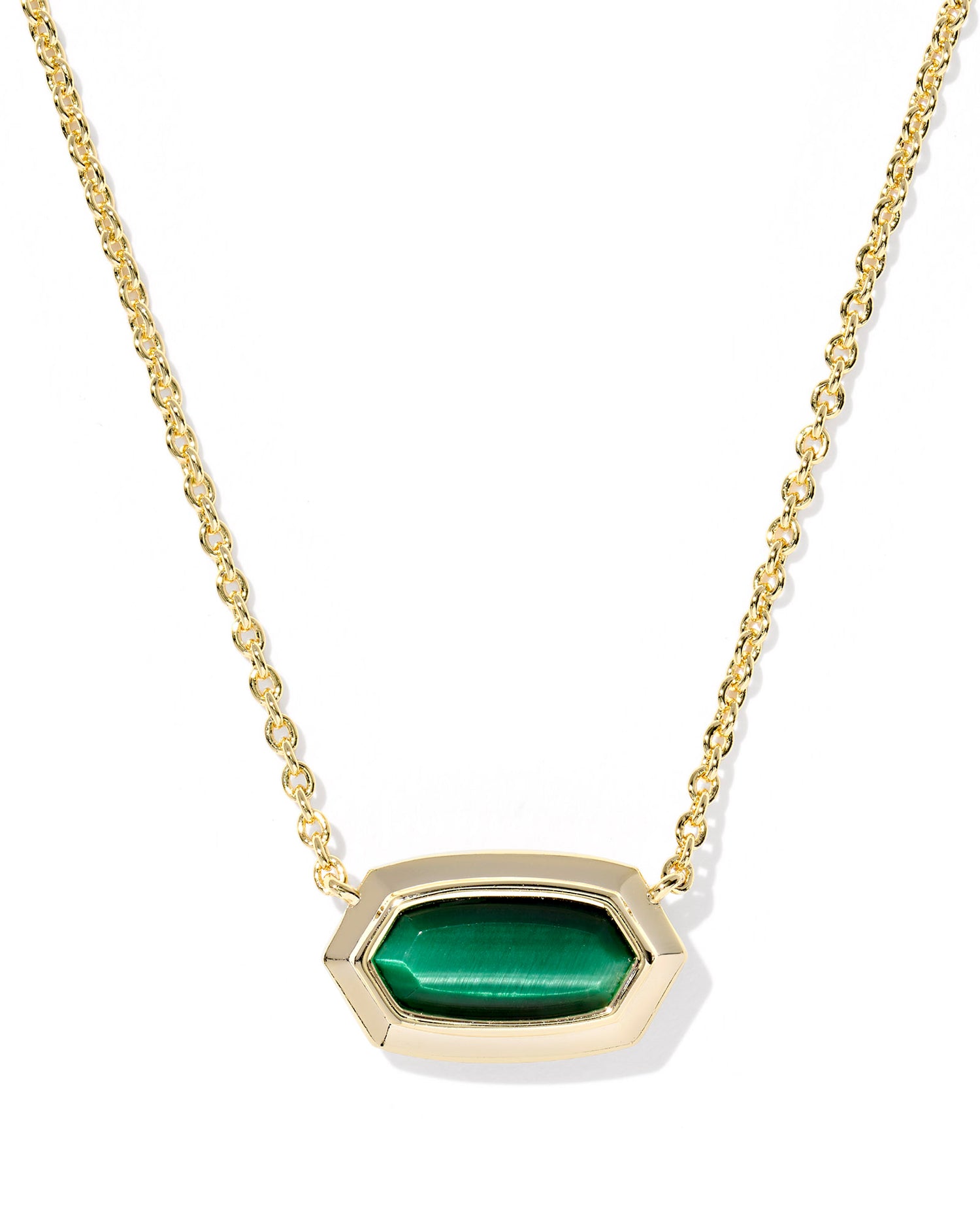 Elisa Bezel Emerald Stone, Gold Short Pendant Necklace. Our bestselling Elisa silhouette gets a gorgeous, high-shine bezel frame that’s perfect for showcasing the shades of the season. Plus, it’s set on a dainty chain that layers well with any look.