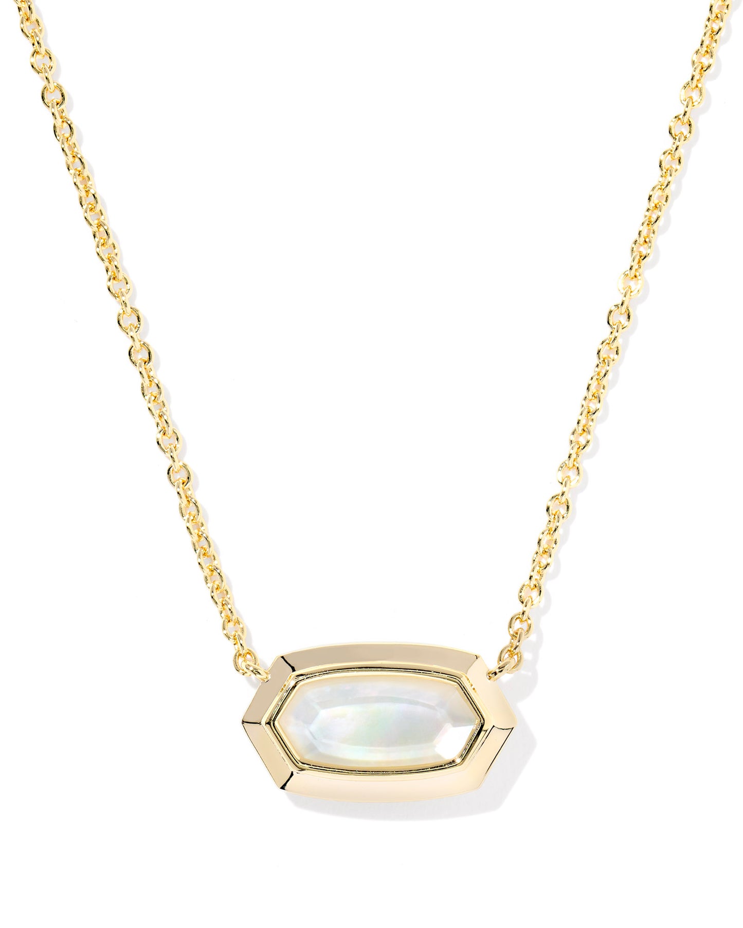 Elisa Bezel White Stone, Gold Short Pendant Necklace. Our bestselling Elisa silhouette gets a gorgeous, high-shine bezel frame that’s perfect for showcasing the shades of the season. Plus, it’s set on a dainty chain that layers well with any look.