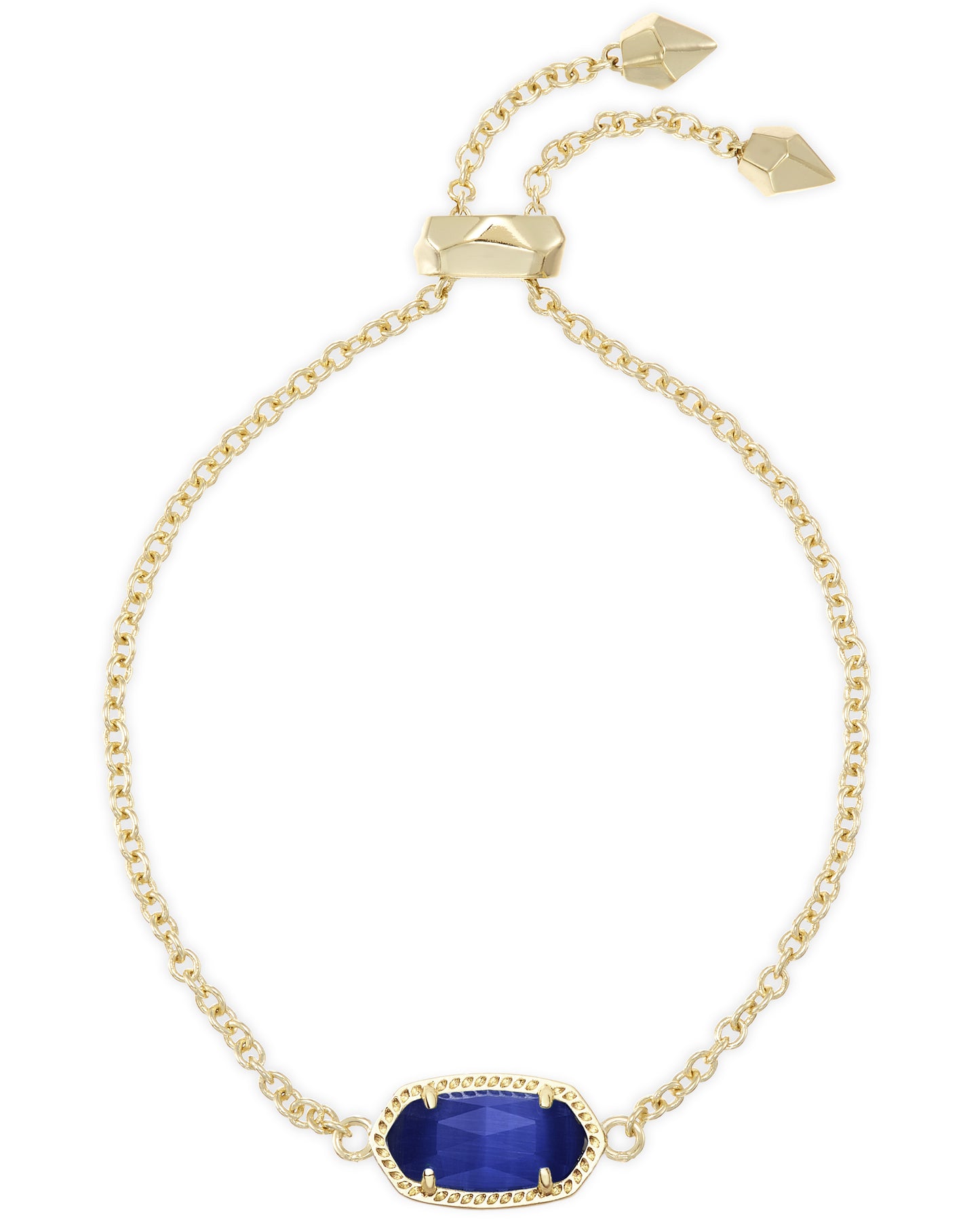 Gold chain bracelet with an adjustable slider and a blue stone 