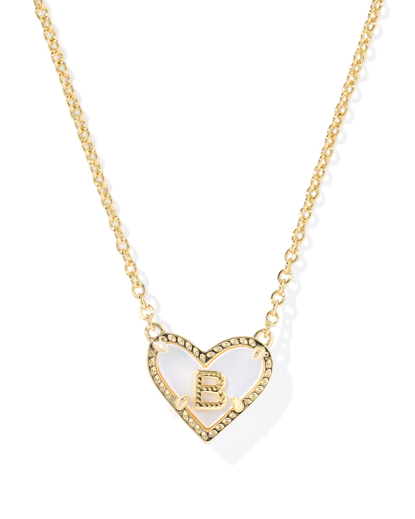 Heart Letter B Gold Ivory Mother of Pearl Short Pendant Necklace
