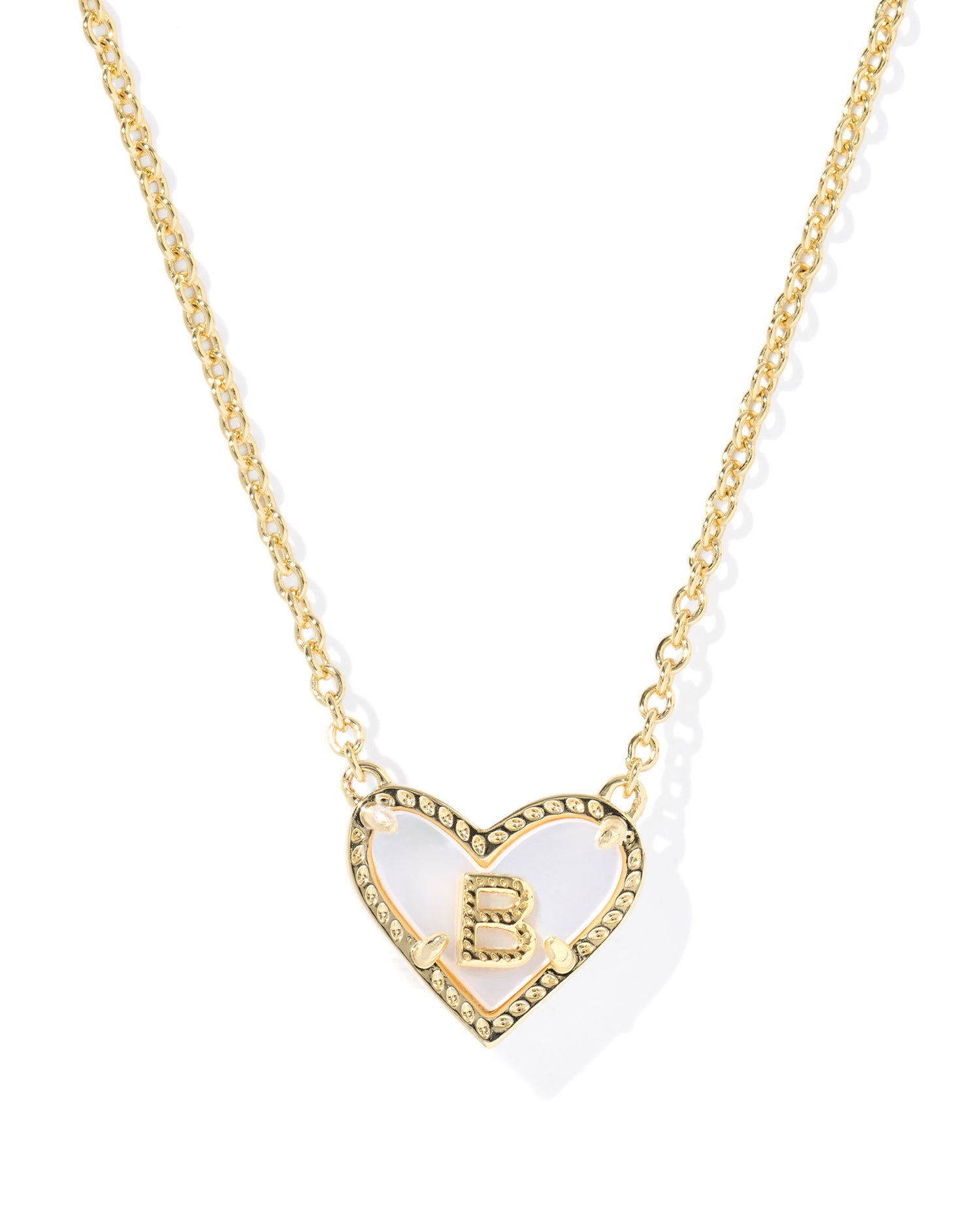 Heart Letter B Gold Ivory Mother of Pearl Short Pendant Necklace