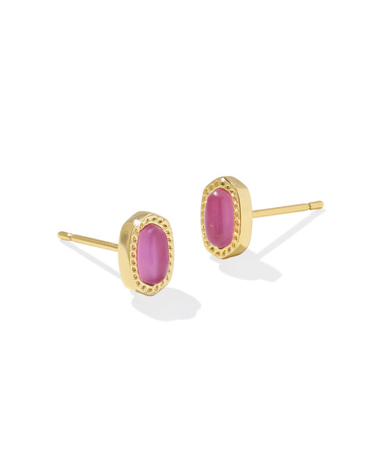 Mini Gold Stud Earrings, Ear Post Closure, Hoof-print Detailing, Oval Shaped, Dimension: 0.31'L