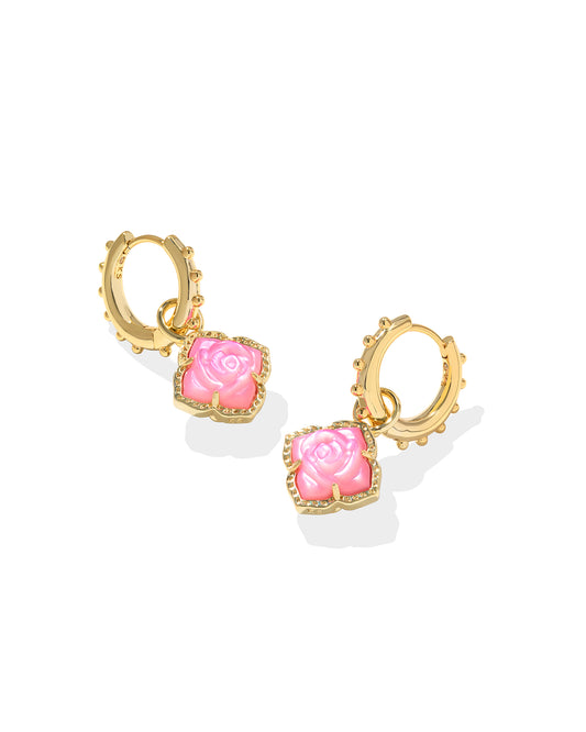 Kendra Scott Mallory Rose Earrings, Gold Blush Ivory Mother of Pearl, Dimensions: 0.68" OUTSIDE DIAMETER, 0.73"L X 0.55"W CHARM