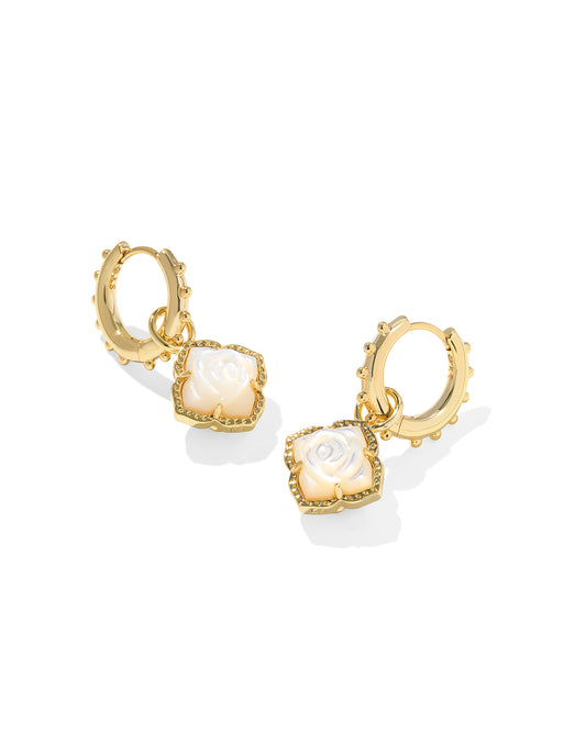 Kendra Scott Mallory Rose Earrings, Gold White Ivory Mother of Pearl, Dimensions: 0.68" OUTSIDE DIAMETER, 0.73"L X 0.55"W CHARM