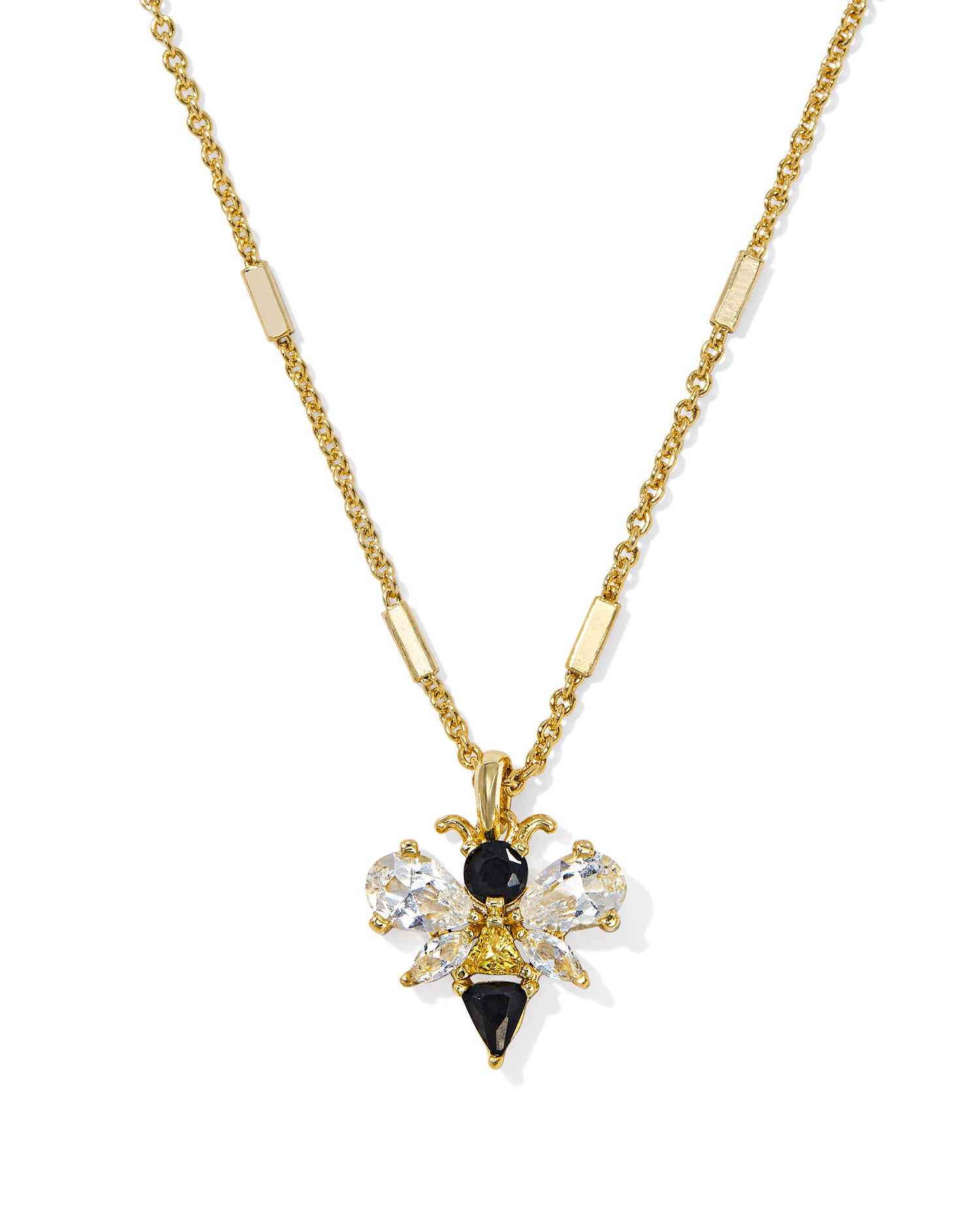 Bee Short Pendant Necklace, Gold Black-Yellow Mix, Dimensions: 18" CHAIN, 0.54"L X 0.52"W PENDANT