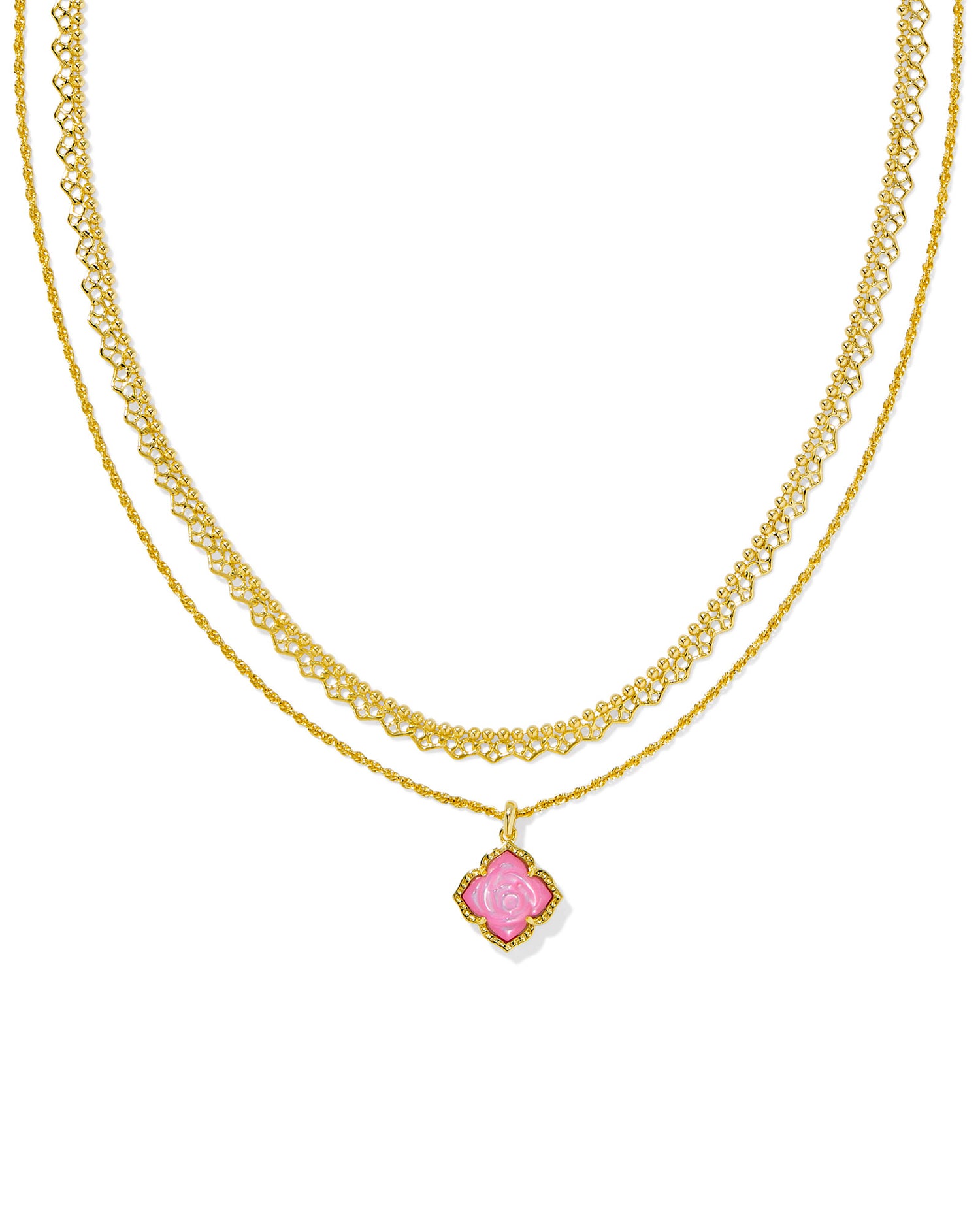 Kendra Scott Mallory Rose Multi Strand Necklace, Gold Blush Ivory Mother of Pearl, Dimensions: 16", 15" CHAINS WITH 3" EXTENDER, 0.62"L X 0.55" W PENDANT