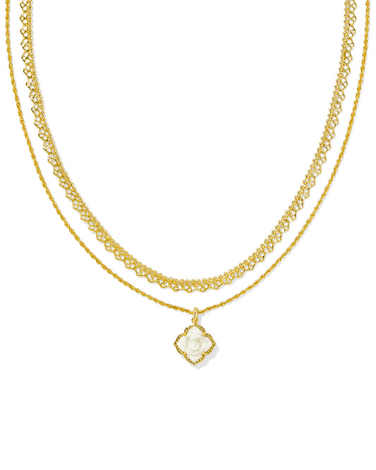 Kendra Scott Mallory Rose Multi Strand Necklace, Gold Ivory Mother of Pearl, Dimensions: 16", 15" CHAINS WITH 3" EXTENDER, 0.62"L X 0.55" W PENDANT