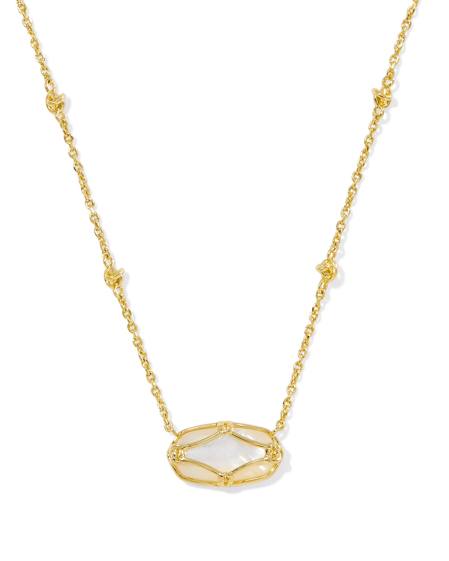 Elisa Lattice Frame Short Pendant Necklace, Gold Ivory Mother of Pearl, 19' CHAIN, 0.35"L X 0.61'W PENDANT