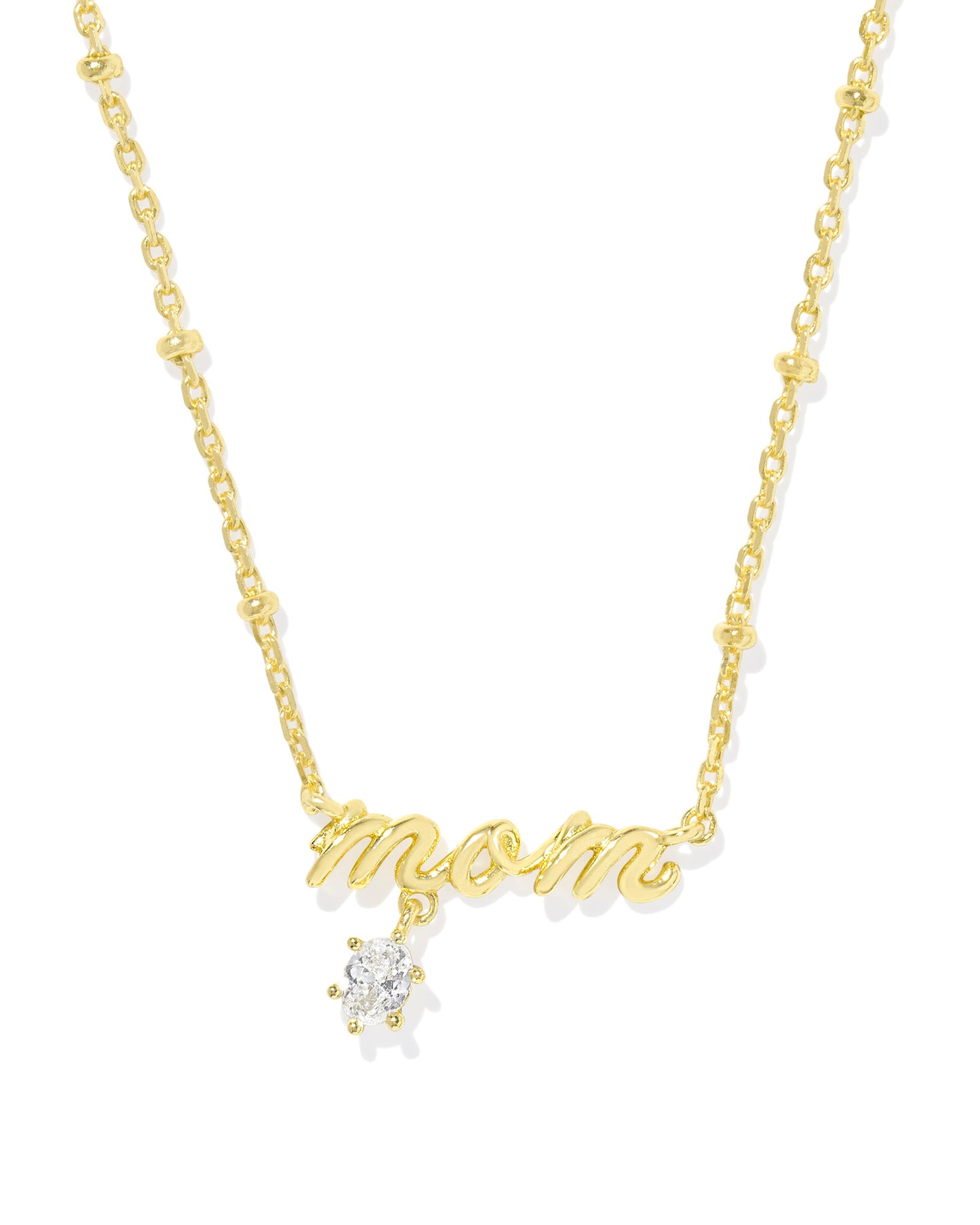 Mom Gold Crystal Short Pendant Necklace, Gold With Crystal, 19" CHAIN WITH 017W X 017"W PENDANT