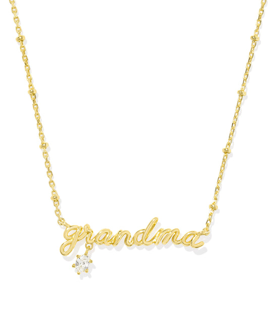Grandma Gold Crystal Short Pendant Necklace, Gold With Crystal, 19" CHAIN WITH 0.38" X 1.25"W PENDANT