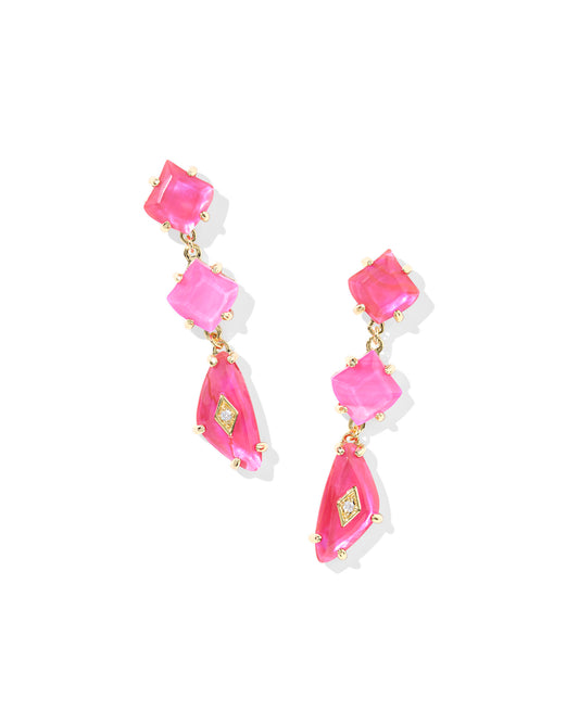 Three teared earrings. Two different stones, pink mix with gold accents