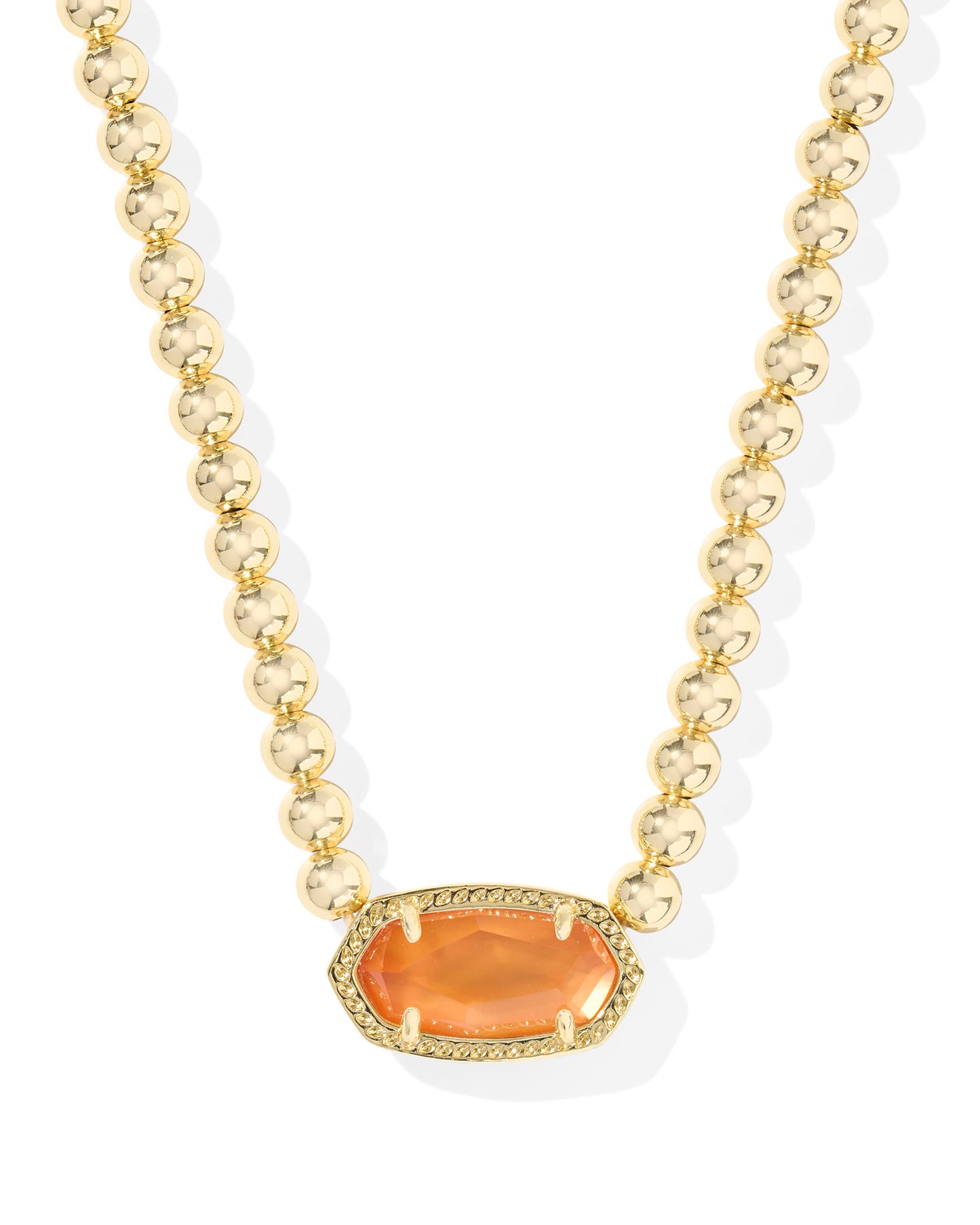 Orange elisa pendant on gold beaded necklace