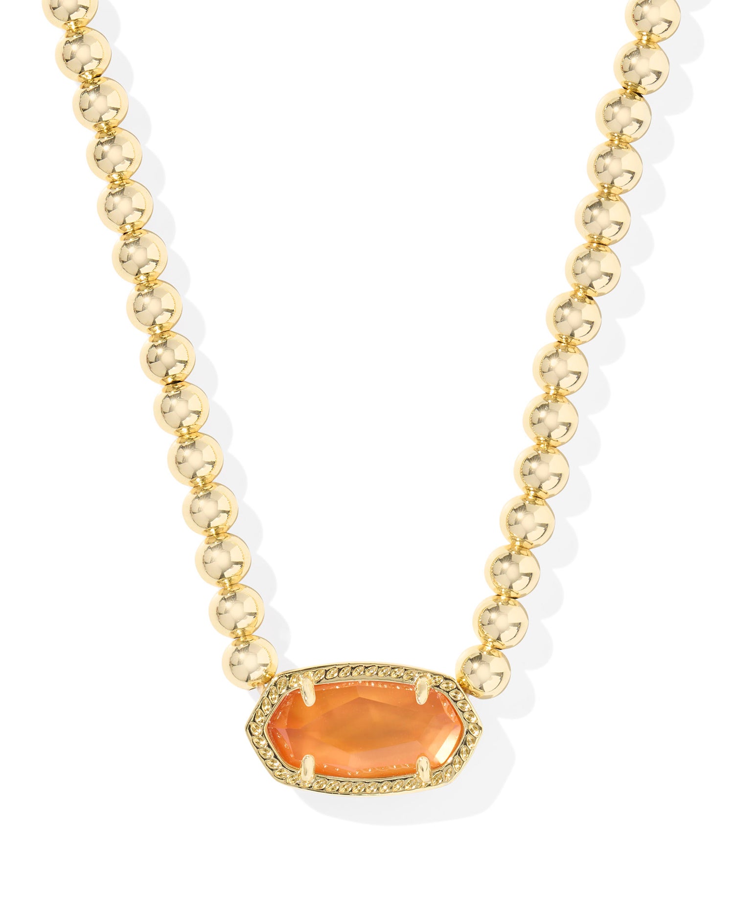 Orange elisa pendant on gold beaded necklace