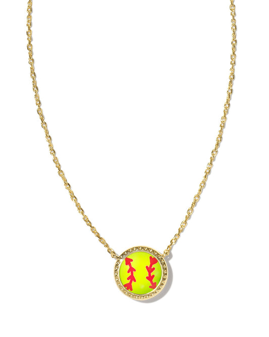 Softball Short Pendant Necklace, Gold Chartreuse Magnesite, Dimensions: 19" CHAIN, 0.51"L X 0.5"W PENDANT