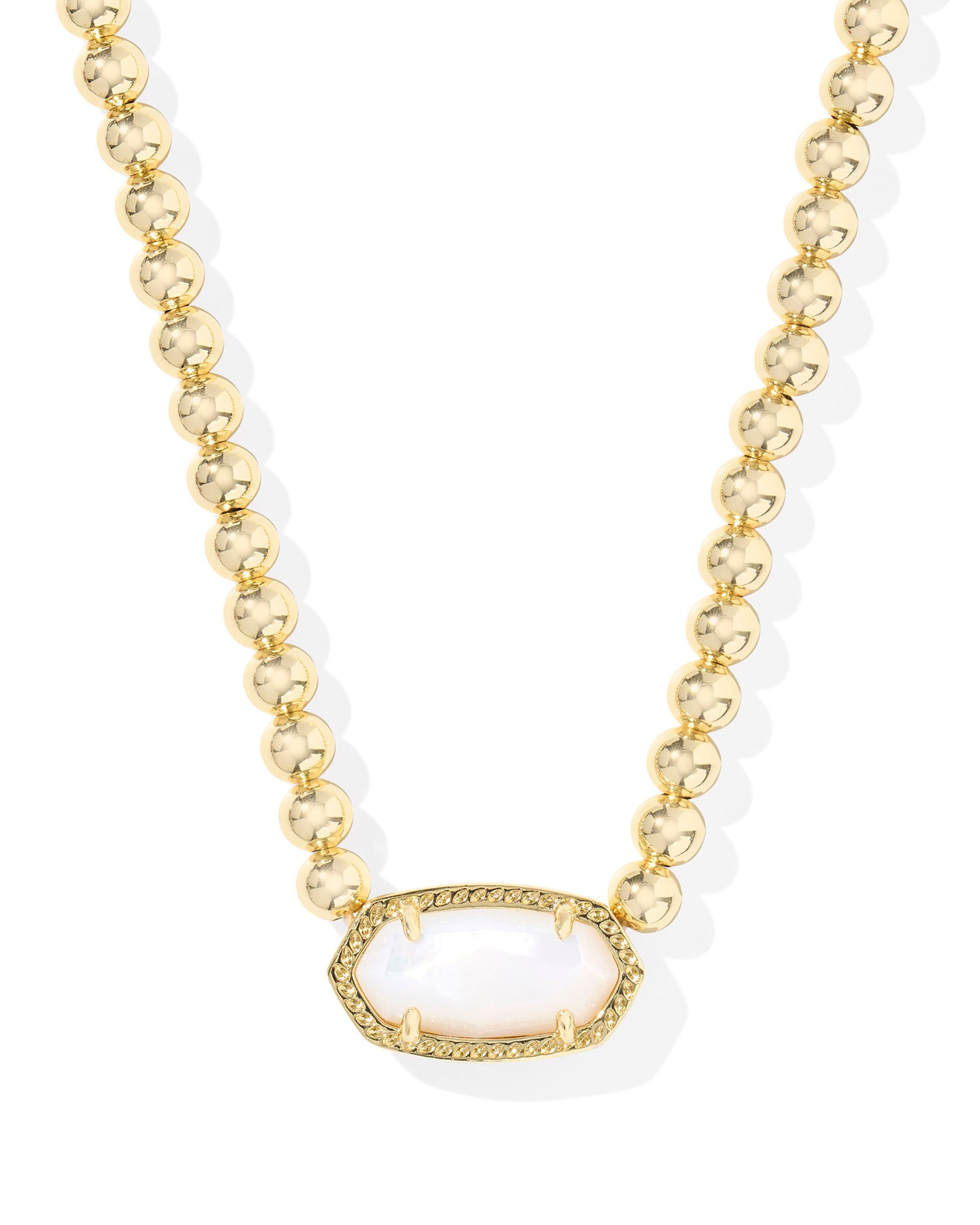 White pearl  elisa pendant on gold beaded necklace