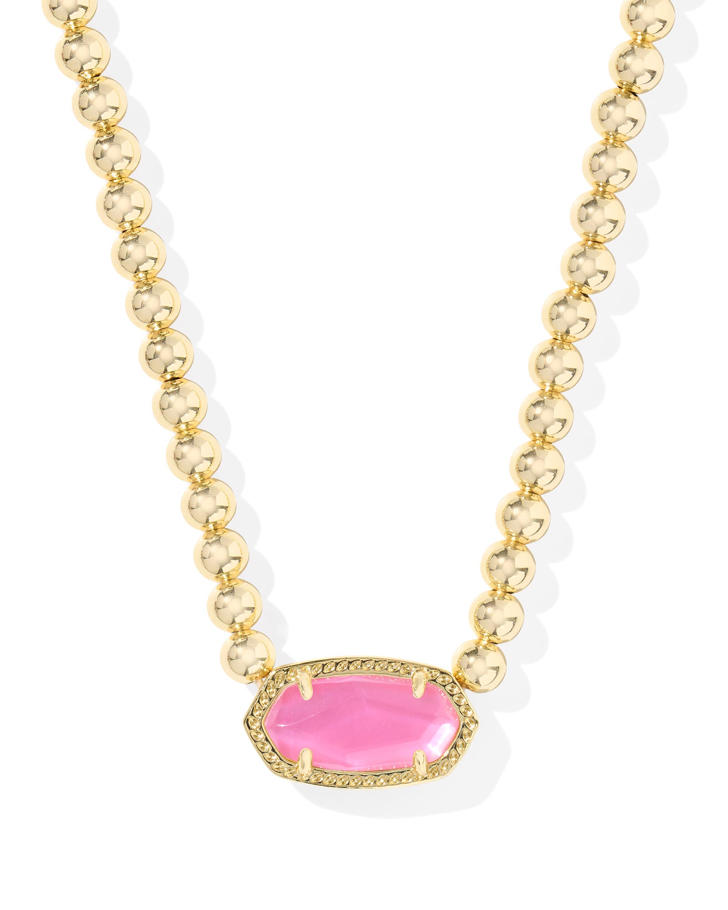 Light pink elisa pendant on gold beaded necklace
