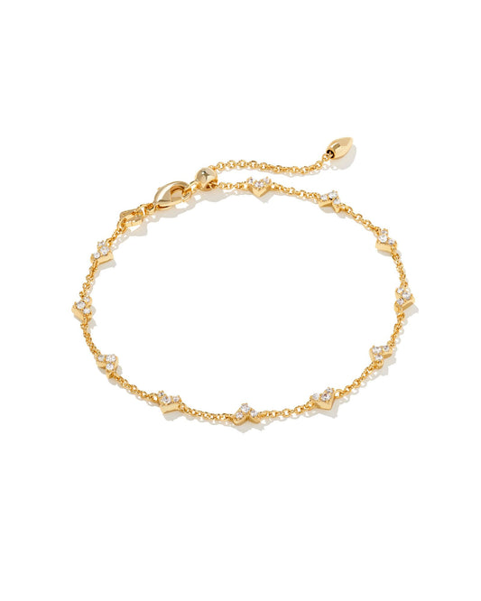 Gold, Adjustable, Dainty Bracelet with Small Gold Crystal Hearts