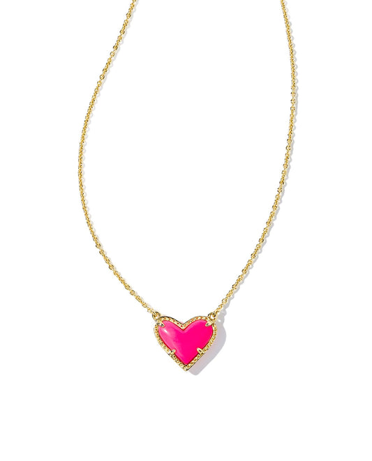 Ari Heart Short Pendant Necklace Gold Neon Pink