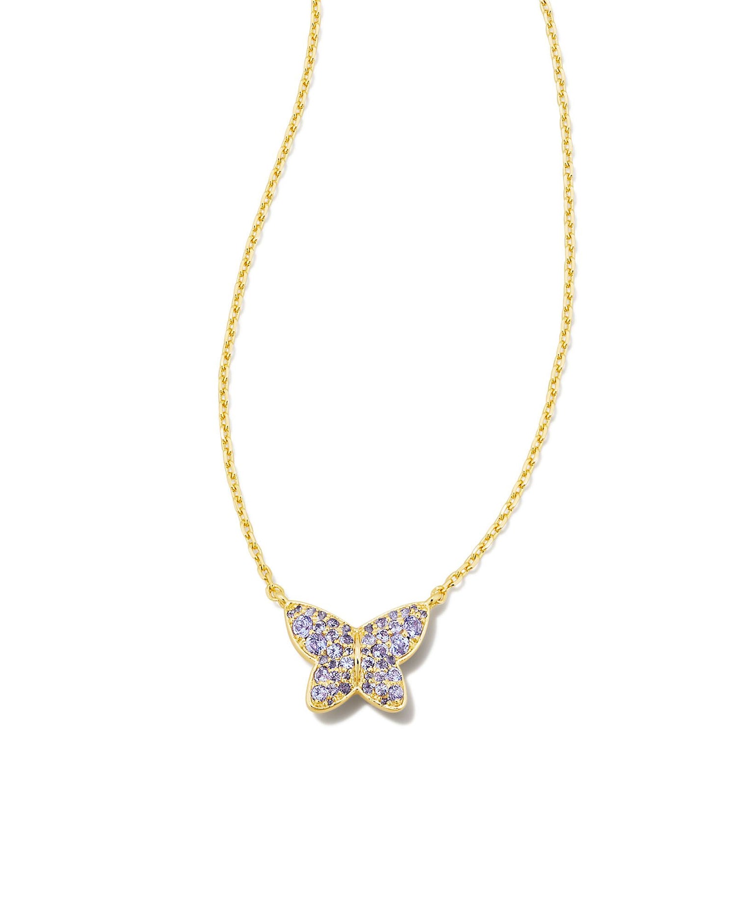 Featuring a meaningful symbol of transformation, growth, and hope, the Lillia Crystal Butterfly Gold Pendant Necklace in Violet Crystal is ready to shake up your necklace stack with its gorgeous sparkle. The metal is 24K Gold Plated Over Brass. 