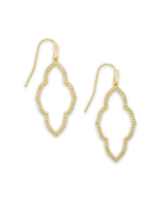 Gold medallion small open frame dangly earrings with crystal detailing