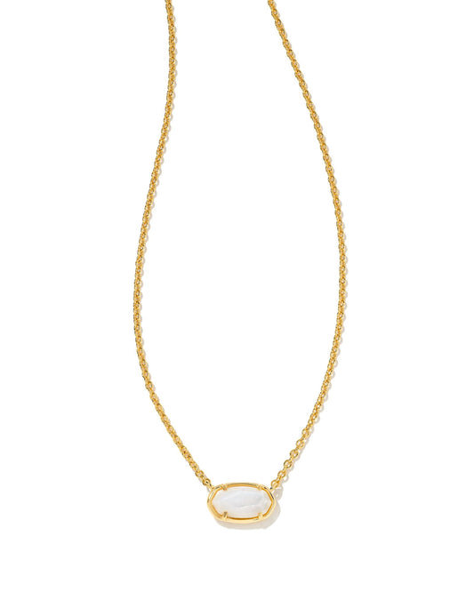 Necklace with a white pendant on a gold chain