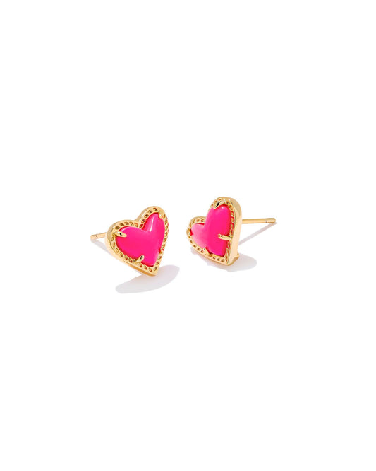 Ari Heart Stud Earring Gold/ Neon Pink