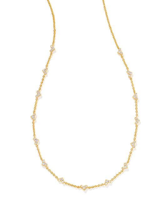 Gold, Dainty Necklace with Small Gold Crystal Hearts