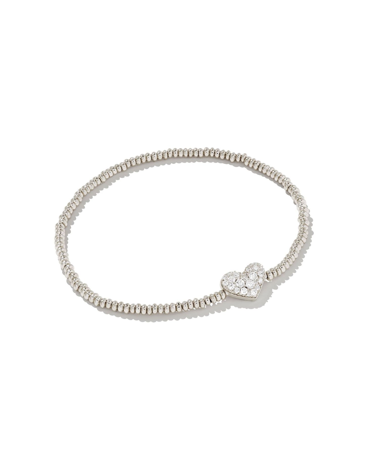 Ari Pavé Heart Stretch Bracelet in White Crystal