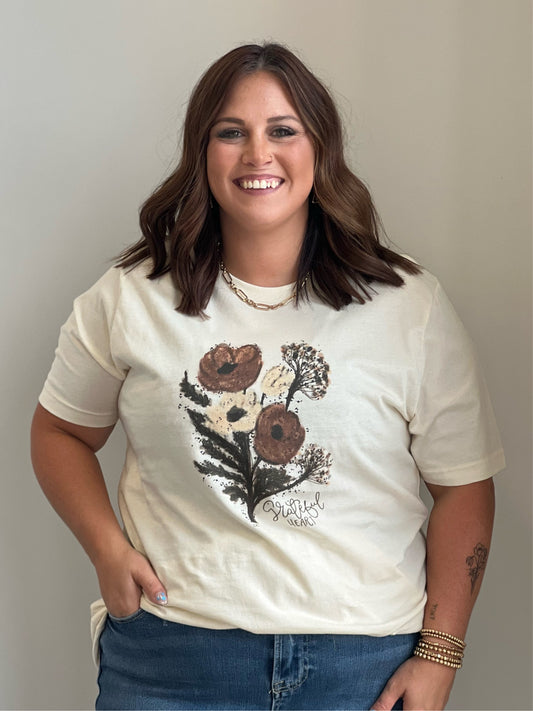 "Grateful Heart" Fall Floral Graphic Tee