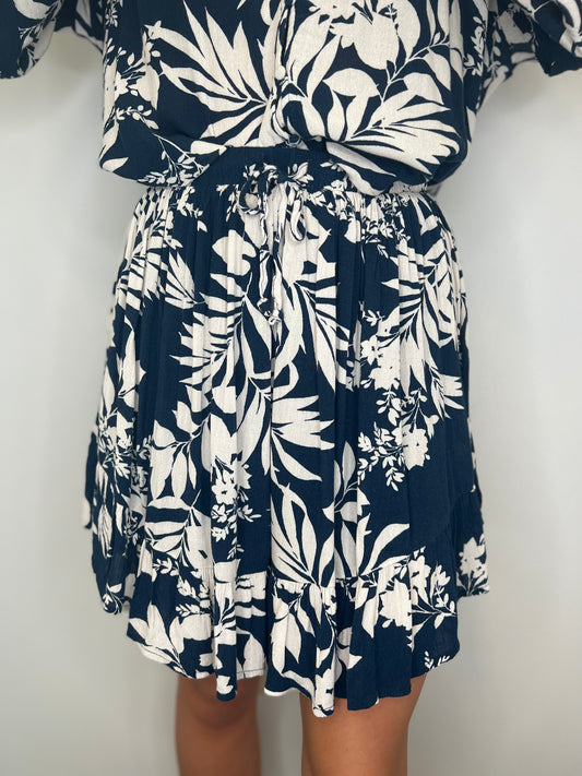 Jenni Abstract Leaf Skirt Midnight Blue