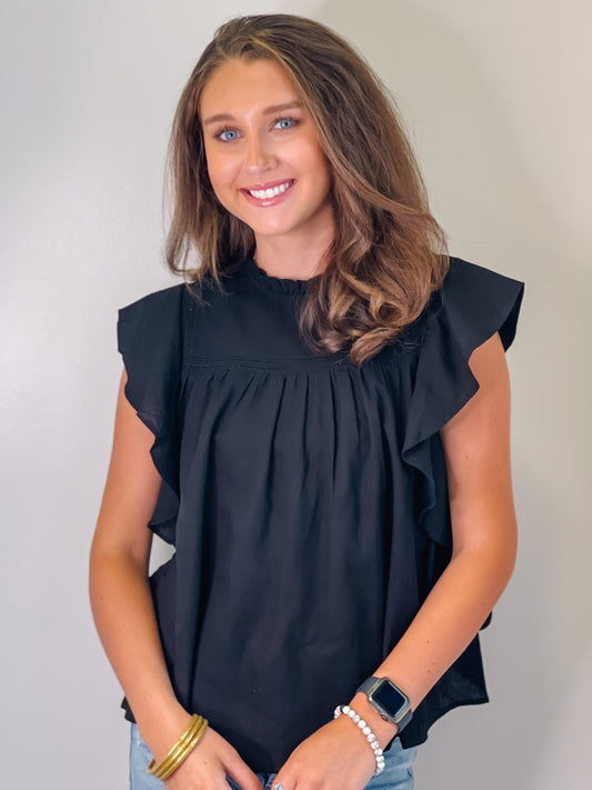 Joanie Black Ruffle Top