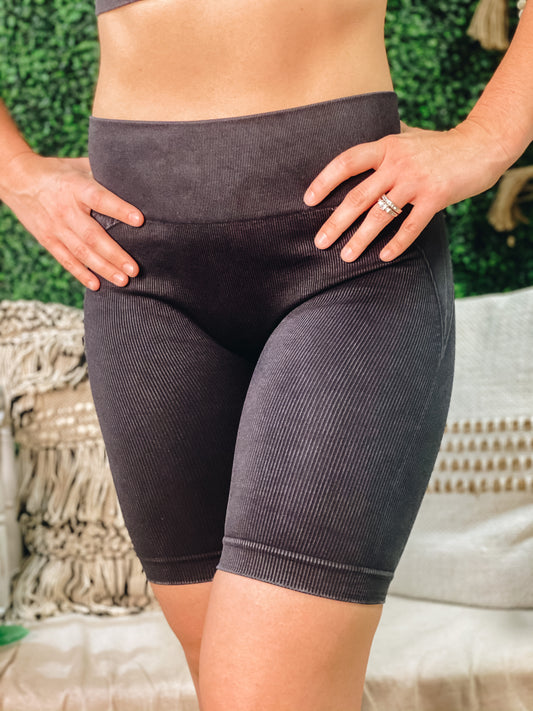 Norah Mineral Washed Ribbed Biker Shorts