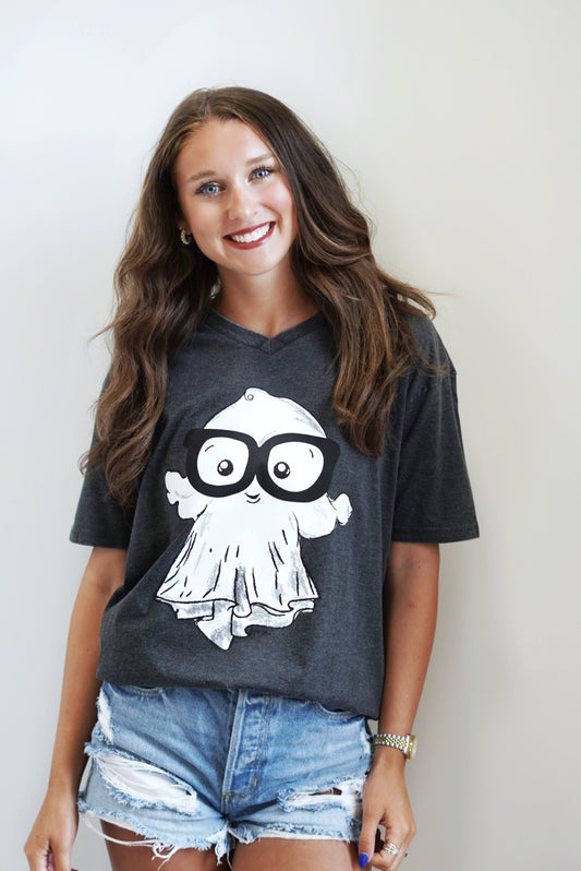 Buddy The Ghost Black Vintage V-Neck Tee