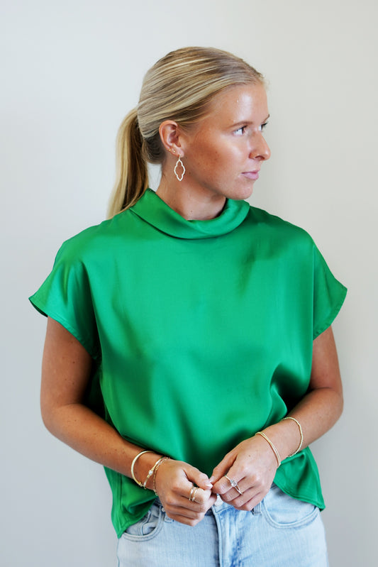 Emily Collared Blouse Collared  Sleeveless Collared Tank Top Kelly Green Color 100% Polyester